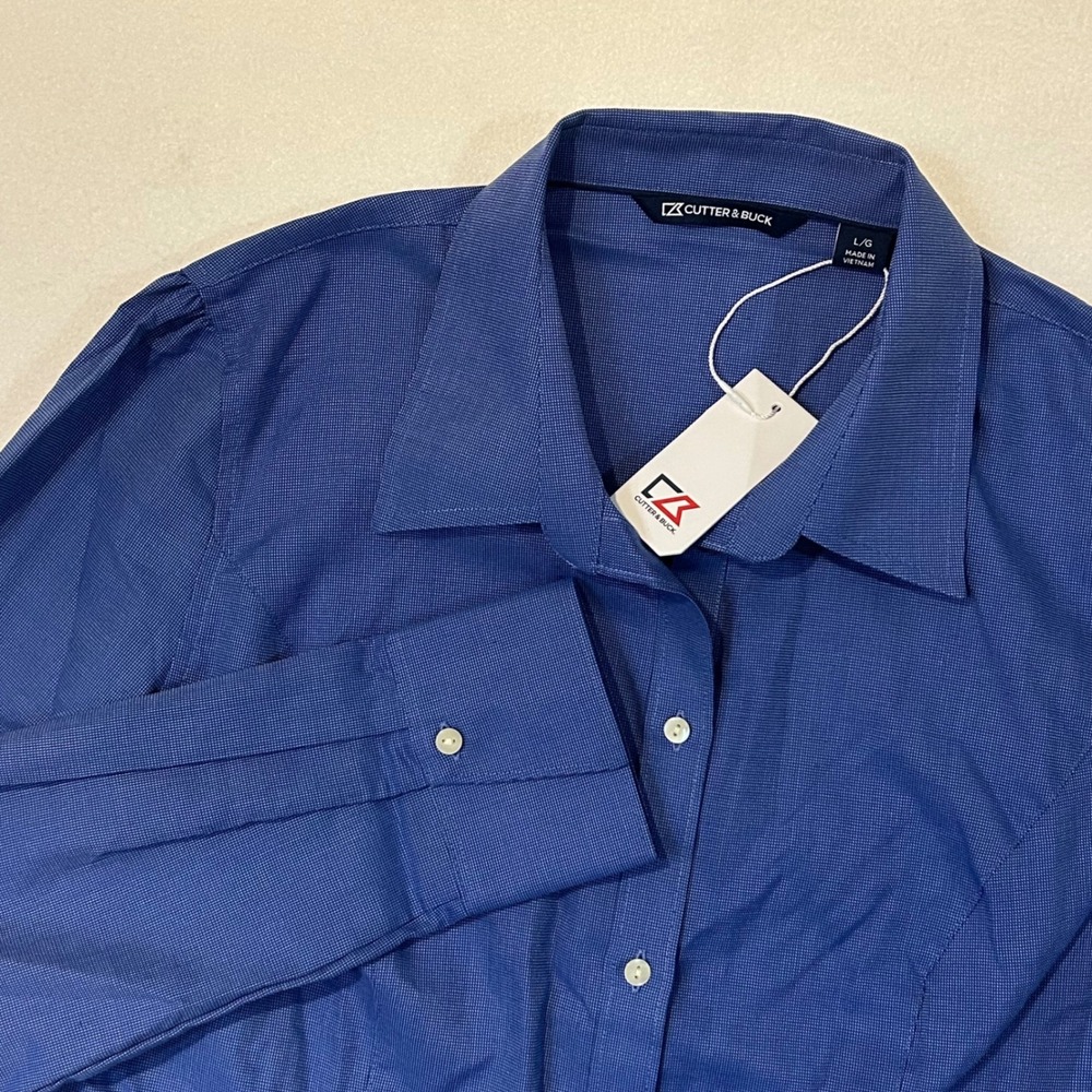 Cutter & Buck Womens Blue Textured Button Up Long Sleeve Shirt Large NWT‎